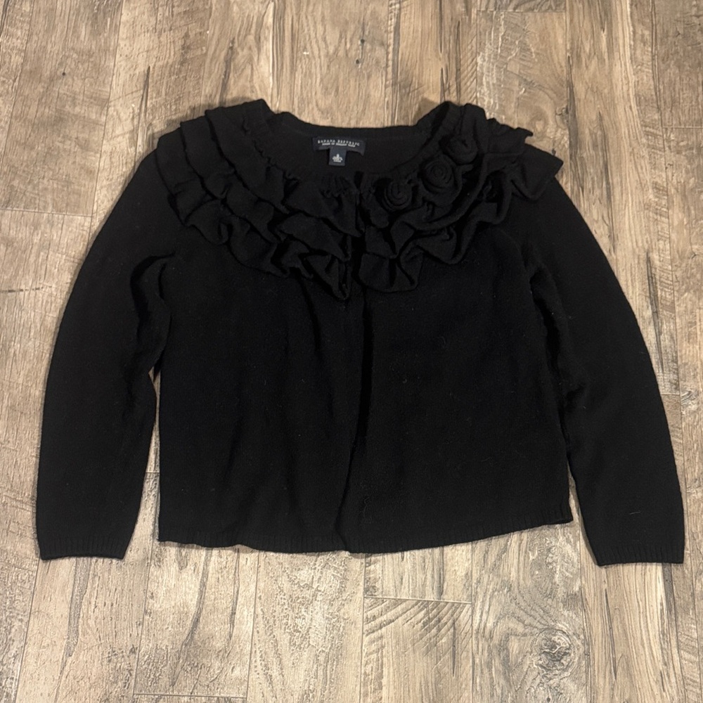 Banana Republic Wool-Blend Black Ruffle Cardigan-Size S